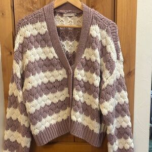 Lush Purple and Cream Striped Cardigan